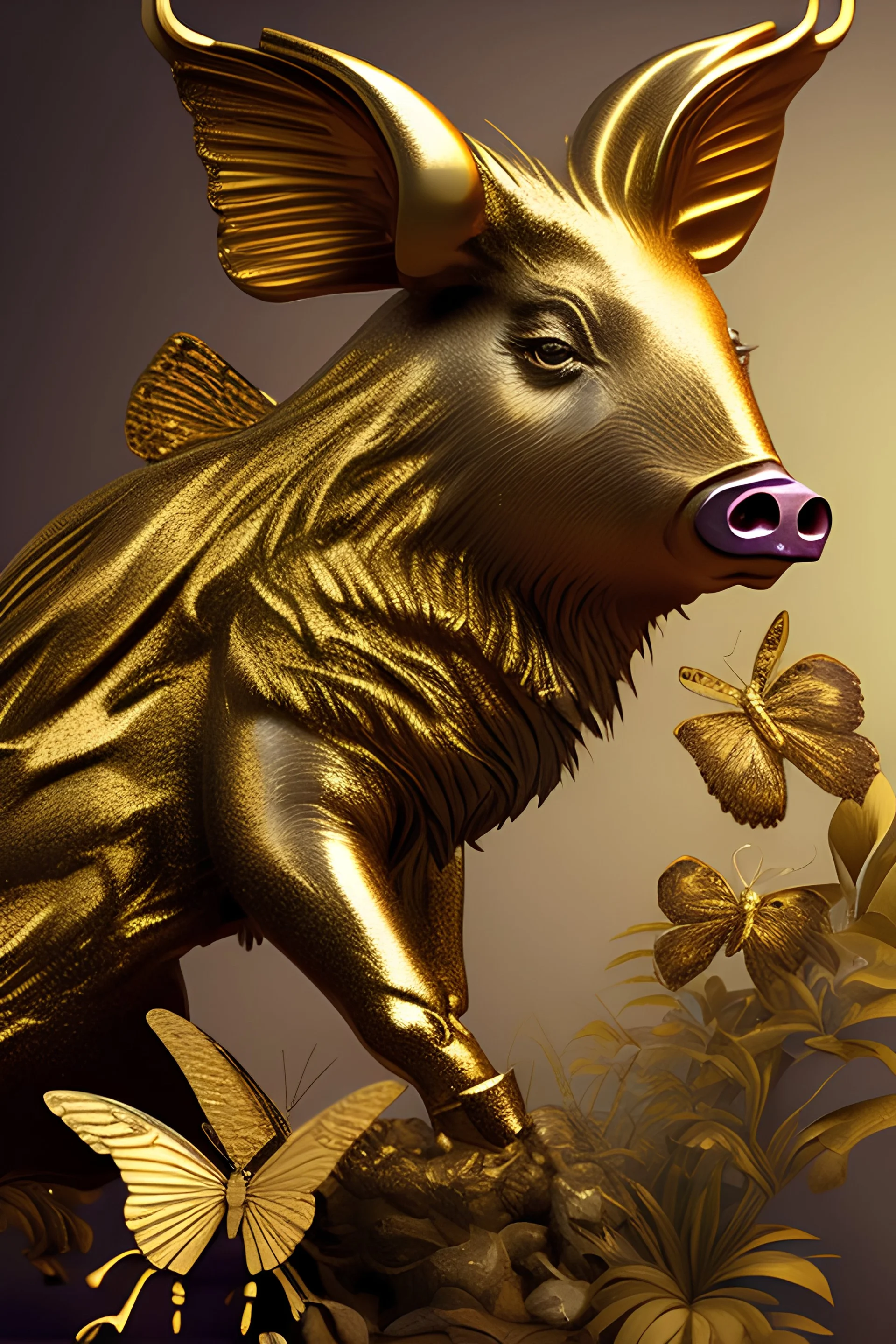 gold animal, mix of wild pig and butterfly