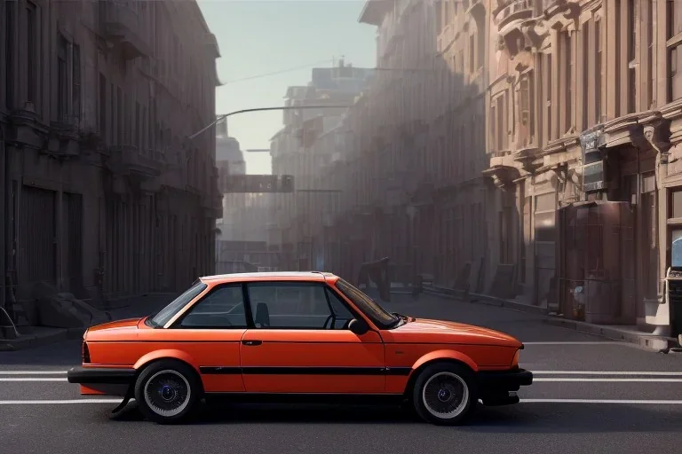 a 1990 bmw black 2-door 4k ,ultra realistic,concept, 4k ,on street, parked in crowded city