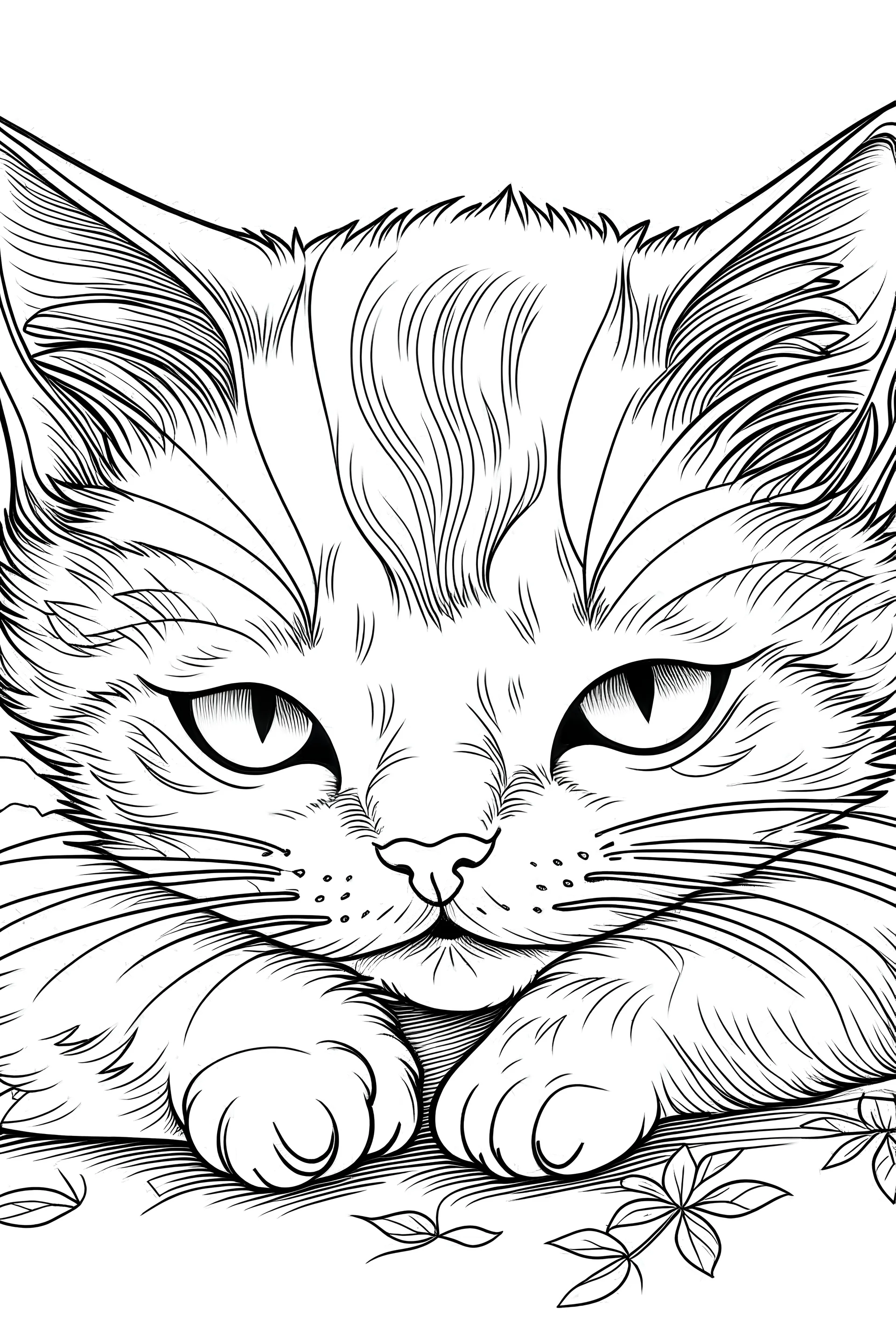a super cute sleeping kitten with blue eyes to color