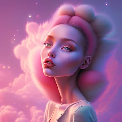 pixar style,realistic painting of a beautiful girl and a jar jam marmelade,volumetric blue clouds,pink sky environment and flying strawberries in background, volumetric lighting,dramatic lighting, detailed digital painting, extreme dense and fine fur, anime, ornate, colour-washed colors, elegant, small minutiae, tiny features, particulars, centered, smooth, sharp focus, renderman gofur render, 8k, uhd, detailed eyes, realistic shaded volumetric lighting,caustics,backligh