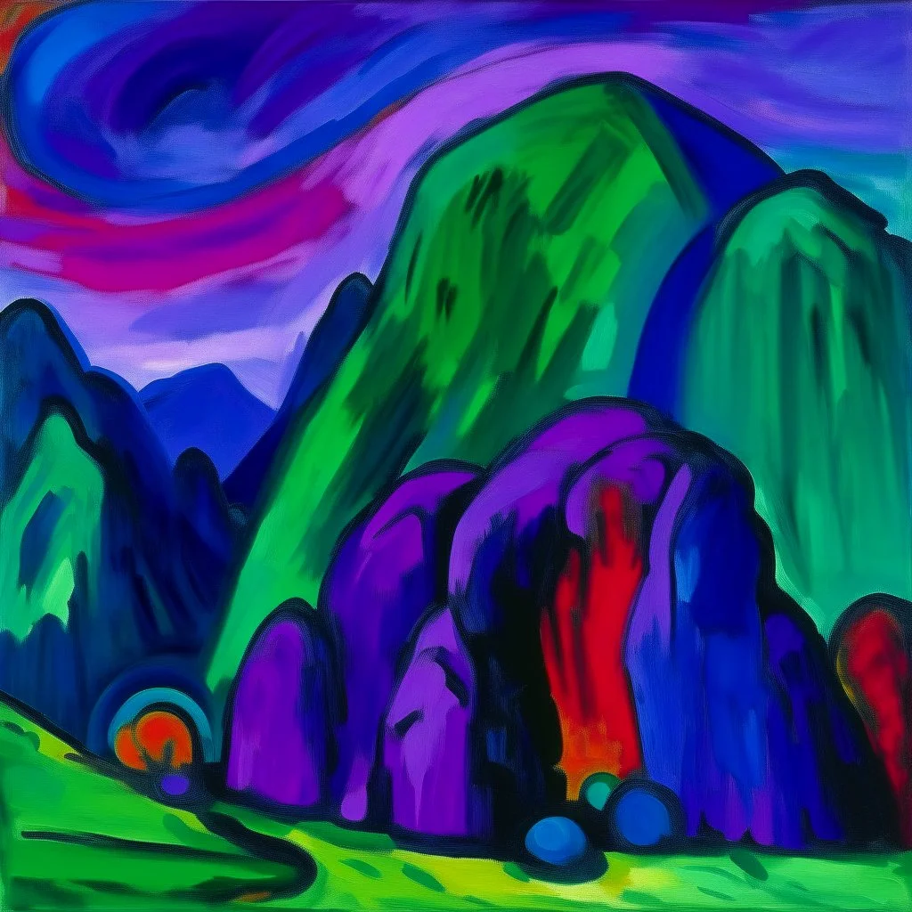 A purple cavern in the cloudy sky painted by Alexej von Jawlensky