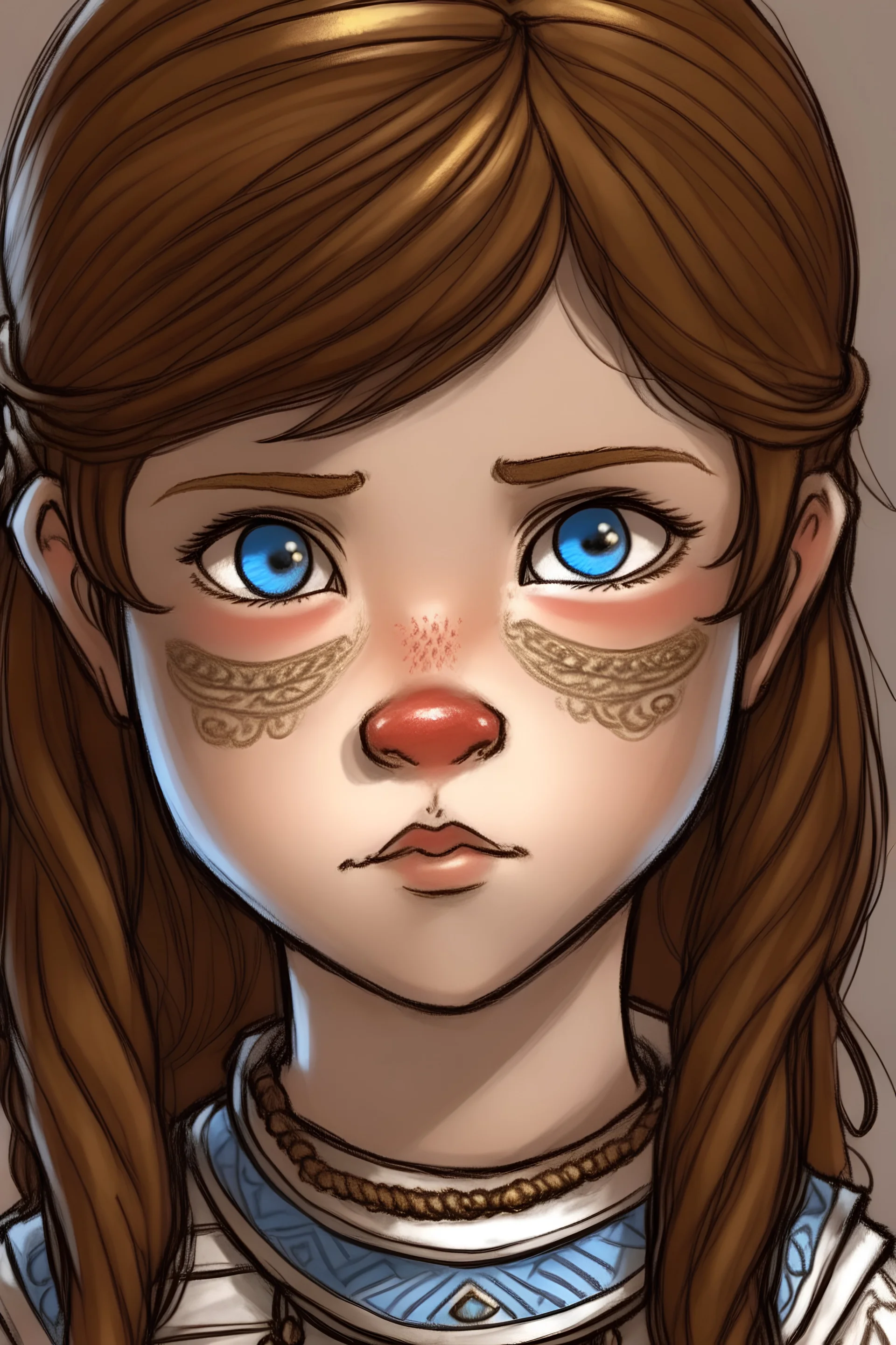 9 year old girl warrior with mahogany hair and blue eyes sketch good