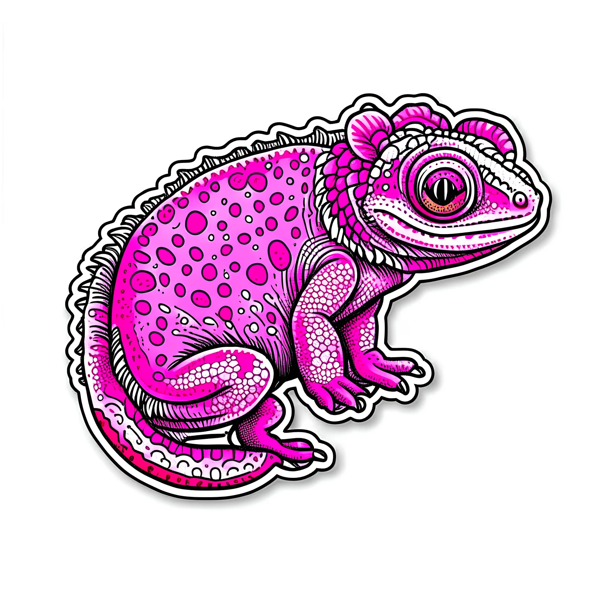 sticker, Pink Cute Chameleon, white background, detailed , HD