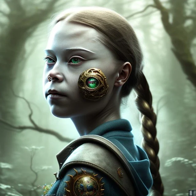  Greta Thunberg portrait karlan, rusty metal, anime, Dryad, fae, sidhe, ominous, nature, plants, wildflower, facepaint, dnd character portrait, intricate, oil on canvas, masterpiece, expert, insanely detailed, 4k resolution, retroanime style, cute big circular reflective eyes, cinematic smooth, intricate detail , soft smooth lighting, soft pastel colors, painted Renaissance style