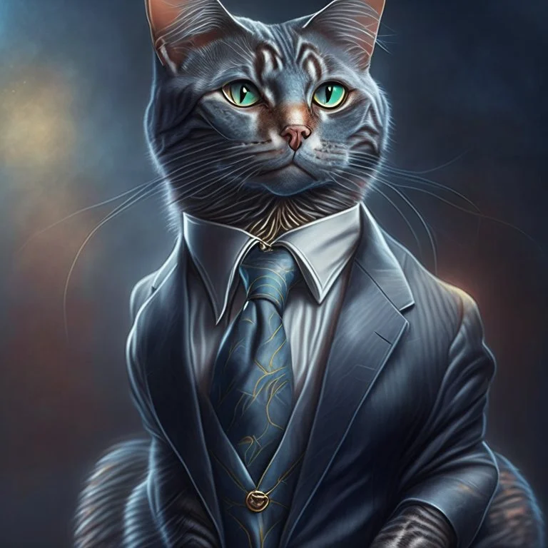 Illustrative sketch of a image of an humanoid cat, suit and tie, arte lineal ultra quality, 8k