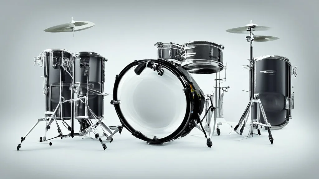 bass and drums, white background,