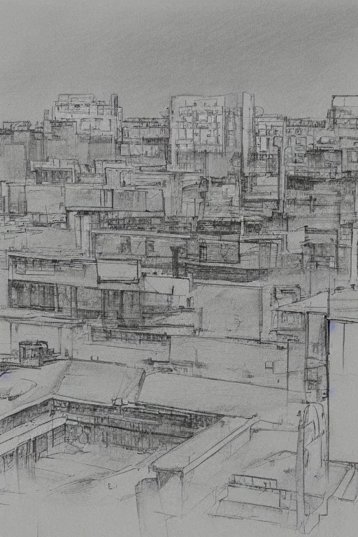 Pencil sketch of Egyptian Hospital, 1990 , It's raining hard, night , houses on the side ، on lined paper