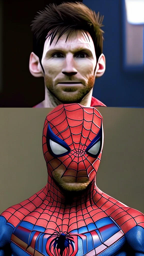 spiderman become lionel messi , lionel messi head, ultra realistic, 4k, ultra detail, full body