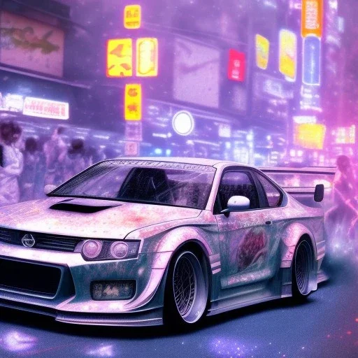 volumetric japan city environment and background, realistic pop-art illustration and highly detailed digital painting of illegal street drifting, ghost flames, inside a vibrant city, underground jdm scene, d1 grand prix, nissan, mitsubishi, otaku, neon, toyota, honda, subaru, highly detailed, money, high contrast, realistic shaded volumetric lighting, 8k, tokyo drift, reflective ground, octane render, smoke, burnout, vitality colours, colorful, uhd, blue fires, dk, hooning manga art by sam curry