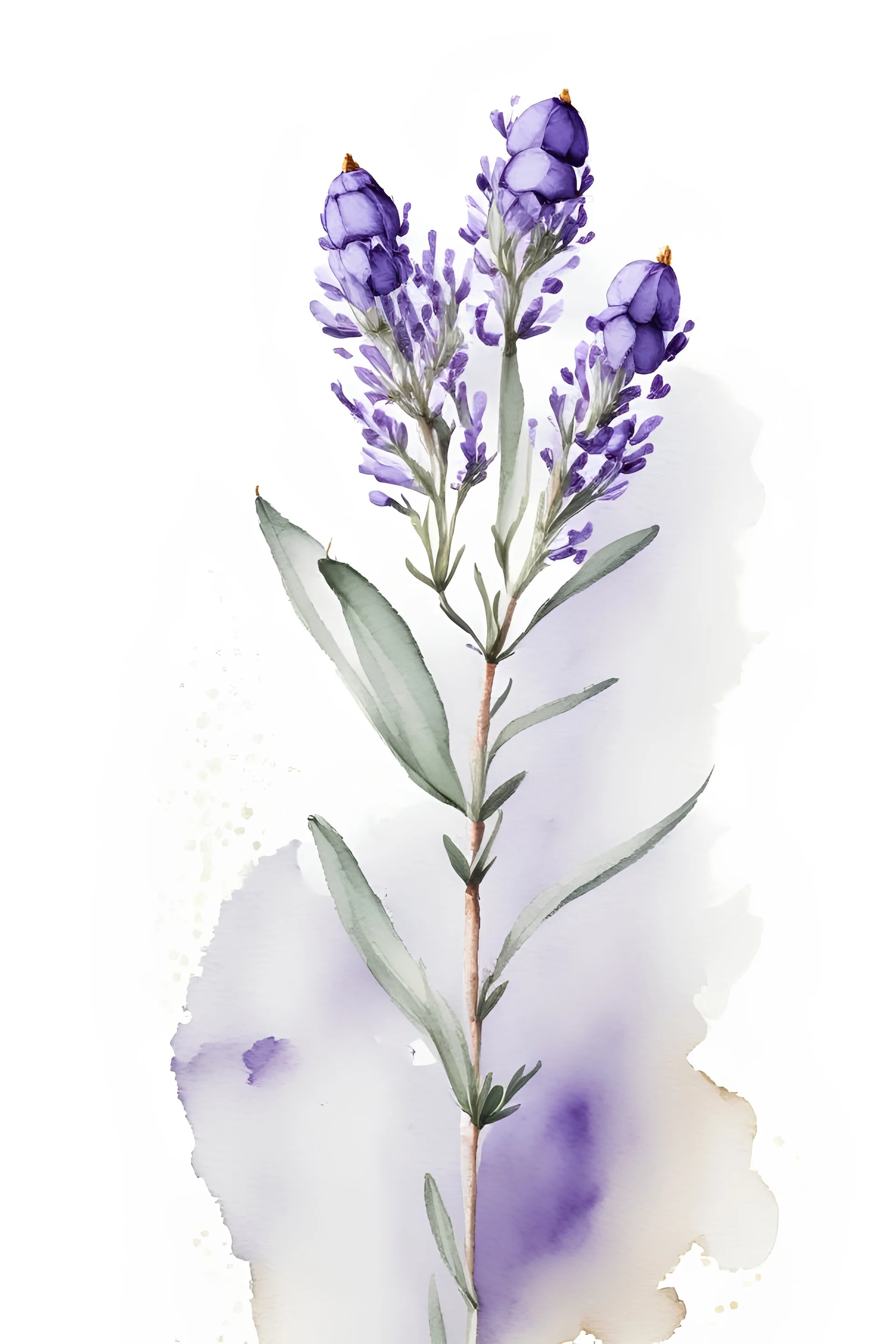 Watercolor painting of a lavender flower, white background, high quality, 8K