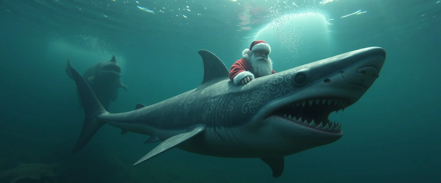 prehistoric shark fish ogre santa gremlin beneath kayak