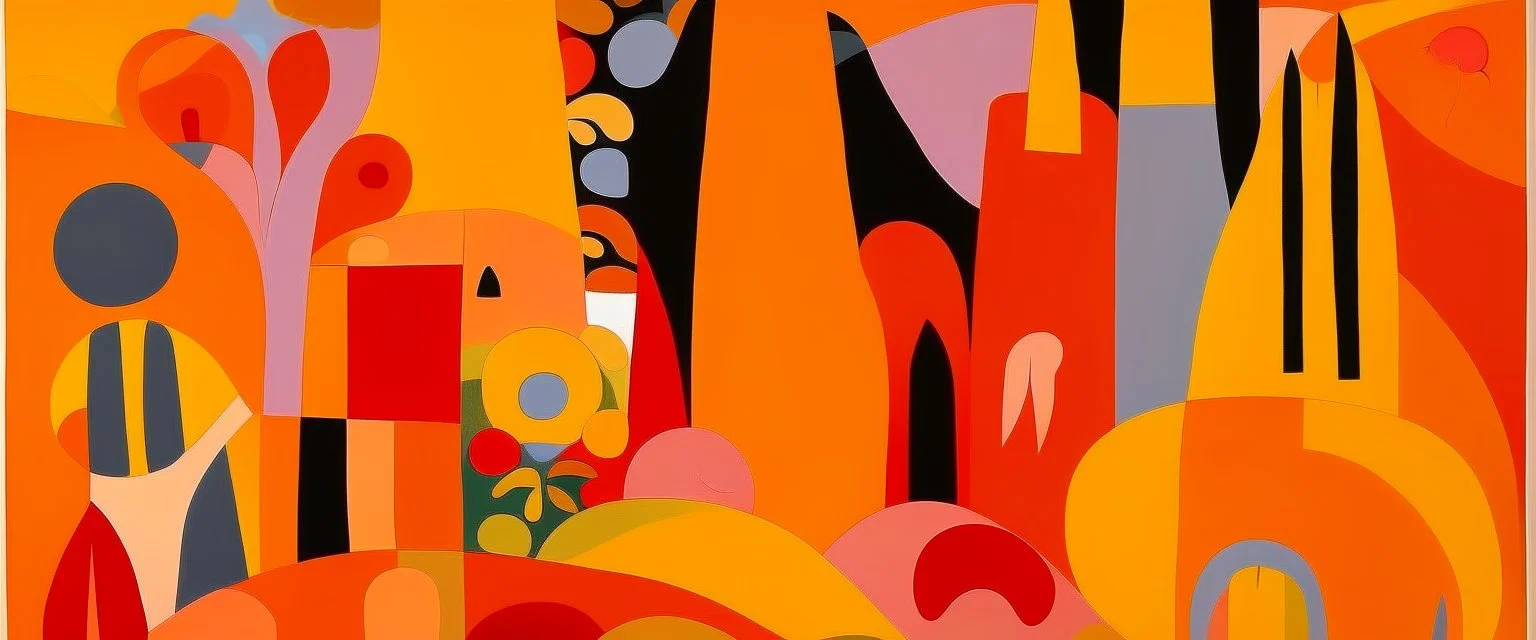 A light rosy orange colored savanna with underground moles painted by Stuart Davis