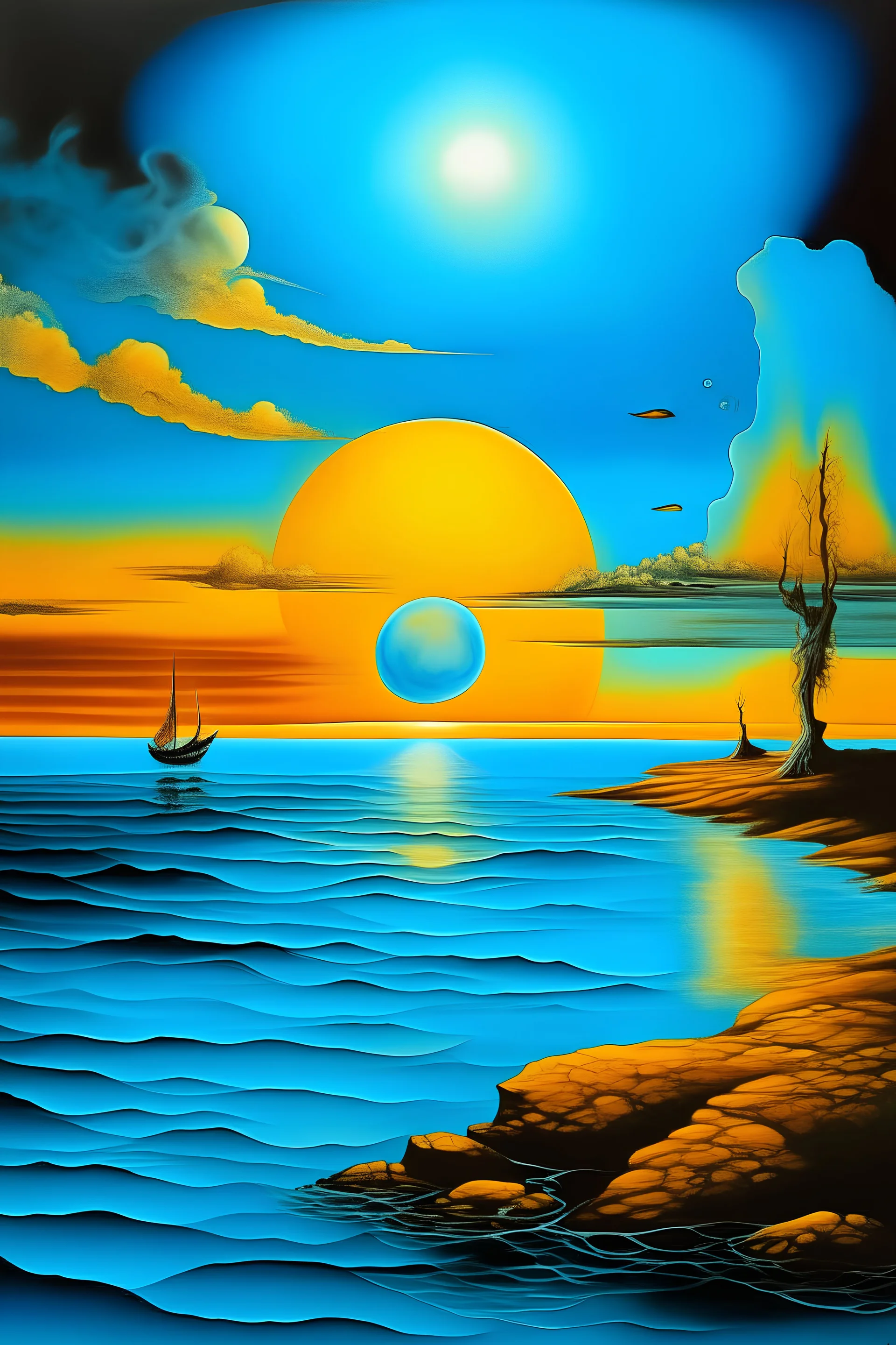 sun set in blue sea by Dali.