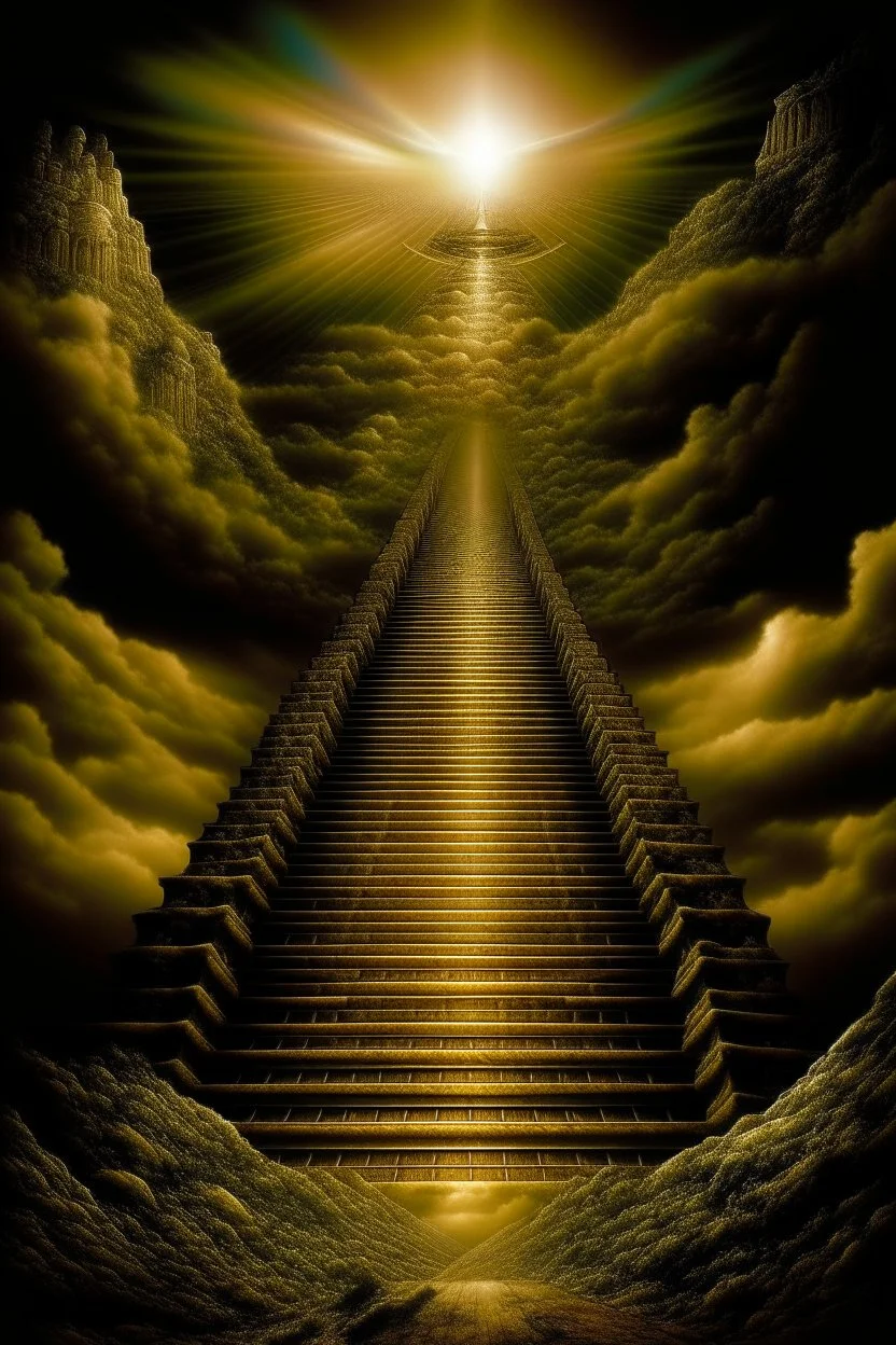 rea una imagen inspirada en la cancion: "Stairway to Heaven" de Led Zeppelin. Que incluya la tematica de su album musical