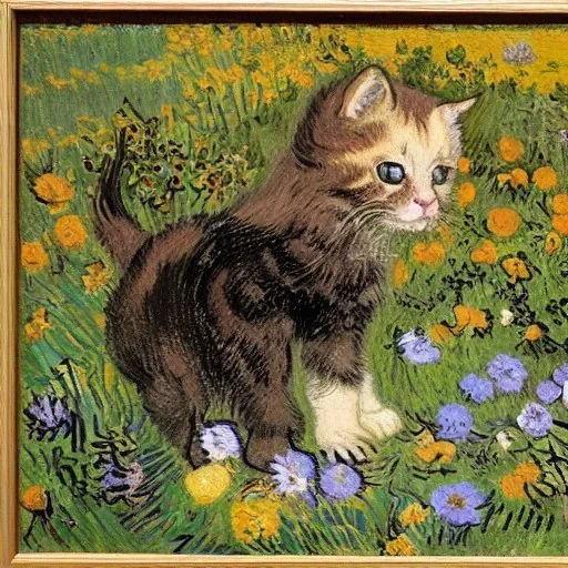 Portrait of kittens in a flower garden by Van Gogh