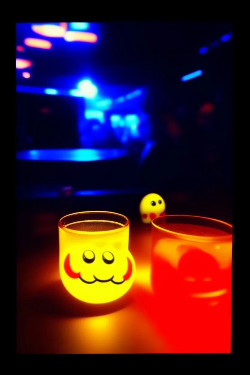 Depressive pacman night tokio drinks neon, clown party, fugifilm polaroid