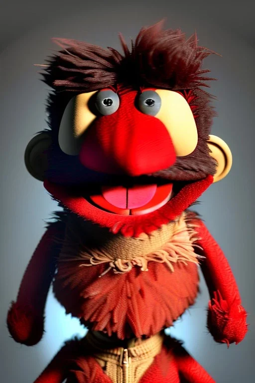 Waist up muppet Portrait, Nicolas maduro muppet doll, mostache, photo studio, red background, unreal engine 5, concept art, art station, ray tracing, lumen lighting, ultra detail, volumetric lighting, 3d.