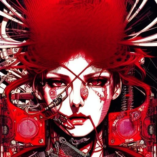 beautiful punk girl, hyper detailed, hyperdetailed, intricately detailed, illustration by <kilian eng> <Yoji Shinkawa>, darkred tones,