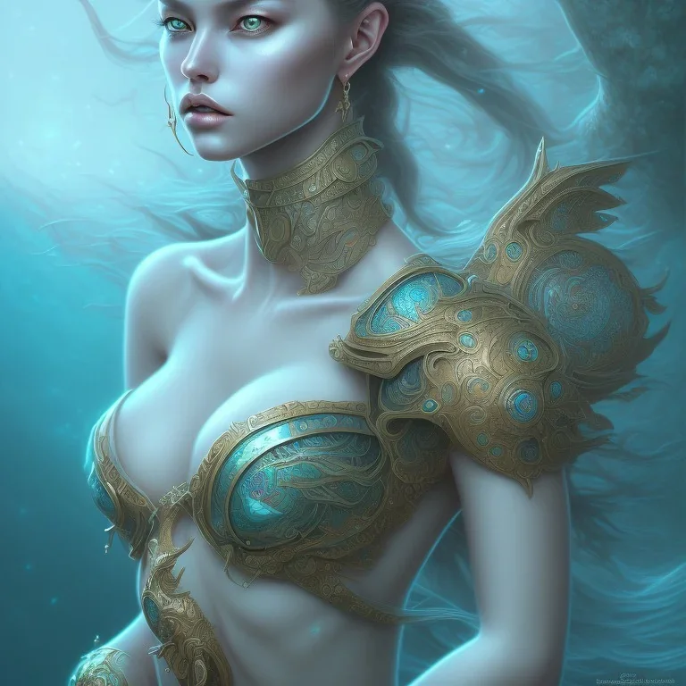 sango fantasy, fantasy magic, intricate, sharp focus, illustration, highly detailed, digital painting, concept art, matte, artgerm and paul lewin and kehinde wiley, masterpiece sexy lips Asian lady body mermaid turquoise space lady beach sea