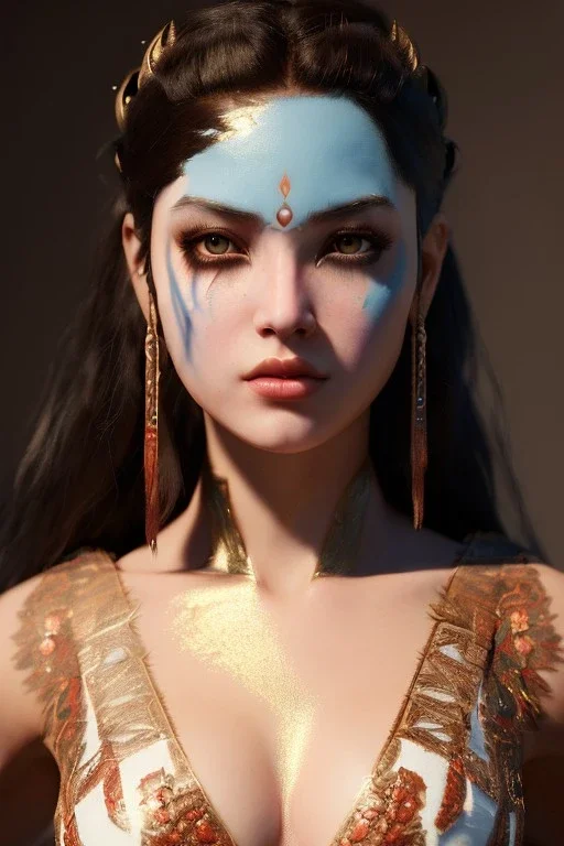 Barbarian character, physically fit, facepaint, waist up portrait, intricate, oil on canvas, masterpiece, expert, insanely detailed, 8k resolution, retroanime style, cute big circular reflective eyes, cinematic smooth, intricate detail , soft smooth lighting, soft pastel colors, painted Renaissance style