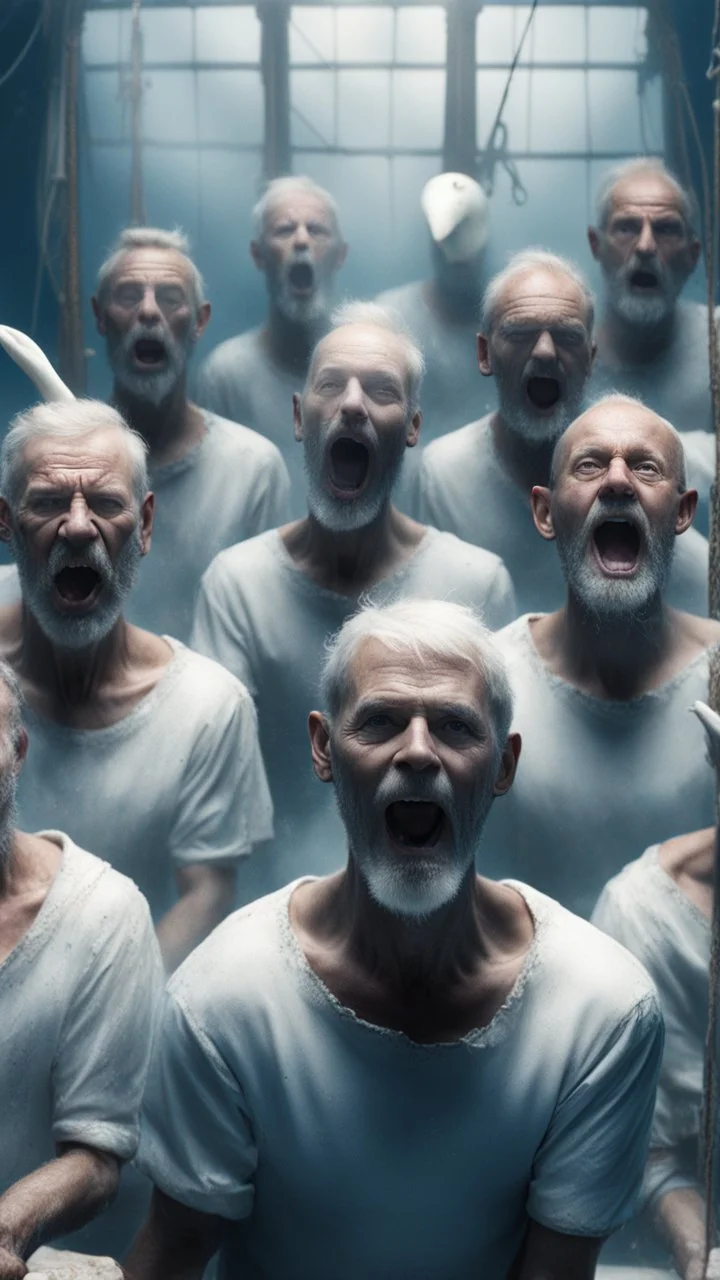 sailor throws harpoon at a big white whale from an old fishing boat, 8k, detalied