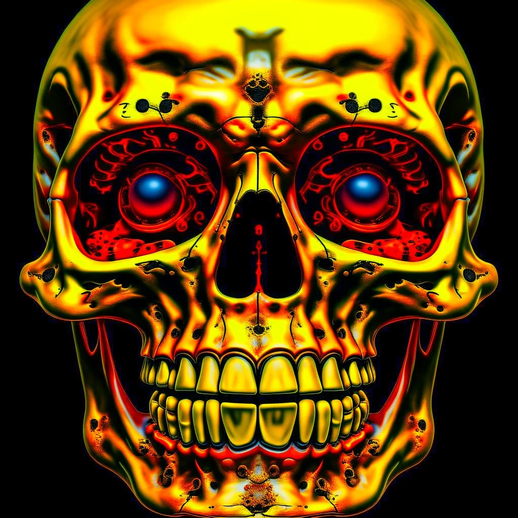 ANATOMICALLY CORRECT digital photograph of the SKULL OF A freshly skinned SMILEY FACE with fine line, highly detailed, high resolution, horrorcore, photorealisitc, awardwinning, action shot, matte, studio lighting, magazine cover, the skull is yellow, and the eyesockets are darker and more of a oval shape
