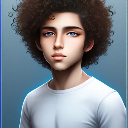 beautiful 12 year old arabic boy with curly hair and light blue eyes