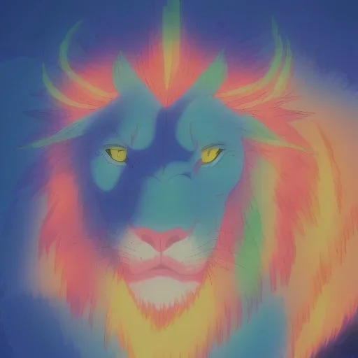 A beautiful portrait of a cyborg lion blue neon color scheme, high key lighting, volumetric light high details psychedelic background