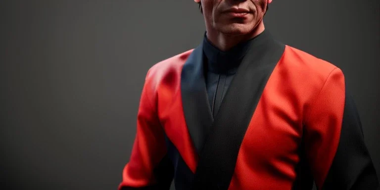 very strong Ninja warrior with a red and black suit, closeup