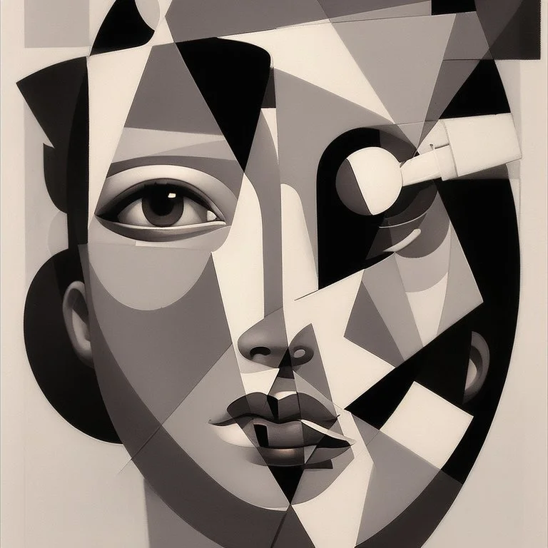 a black and white photo of a woman with a cigarette, a cubist painting by Alexander Archipenko, cgsociety, cubism, cubism, angular, picasso