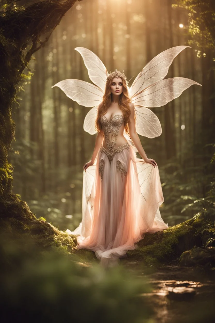 Photography Beautiful Lady fairy with wings straddle,background wonderland, panoramic shot ,portrait, epic fantasy