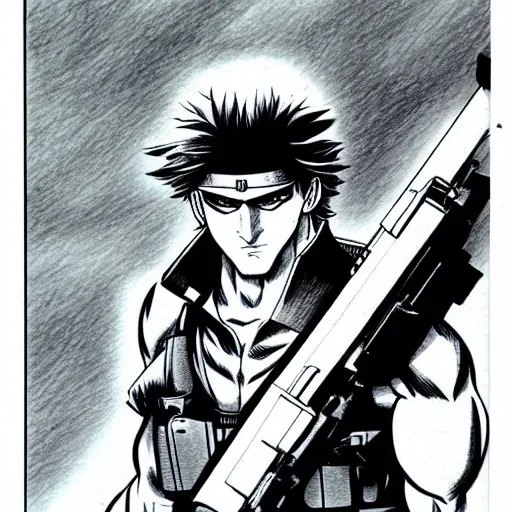 Solid Snake, Manga Drawing, by Hirohiko Araki