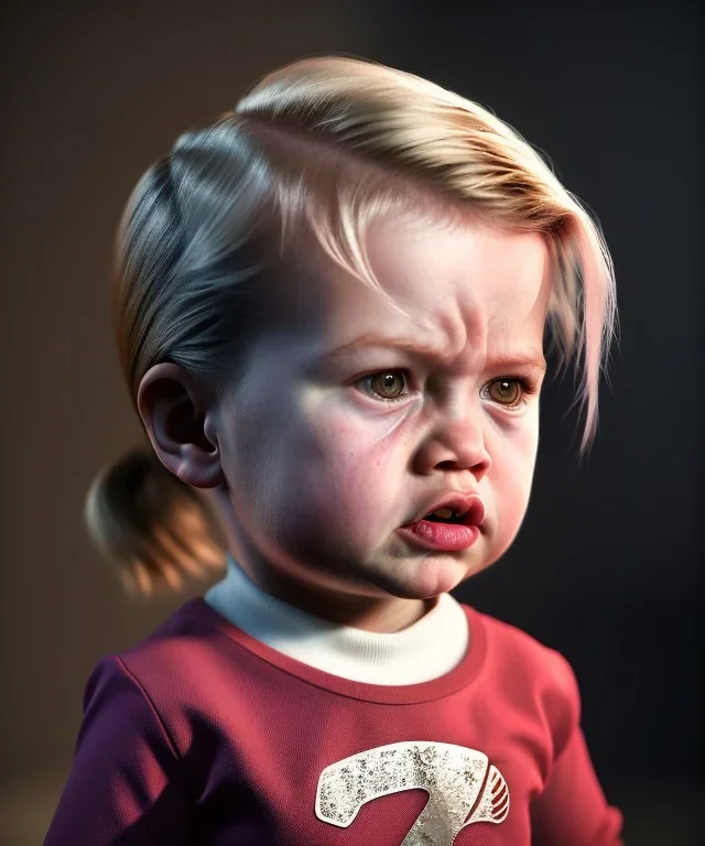 Penny Hofstadter toddler, full body, dramatic lighting, angry, hyper realistic