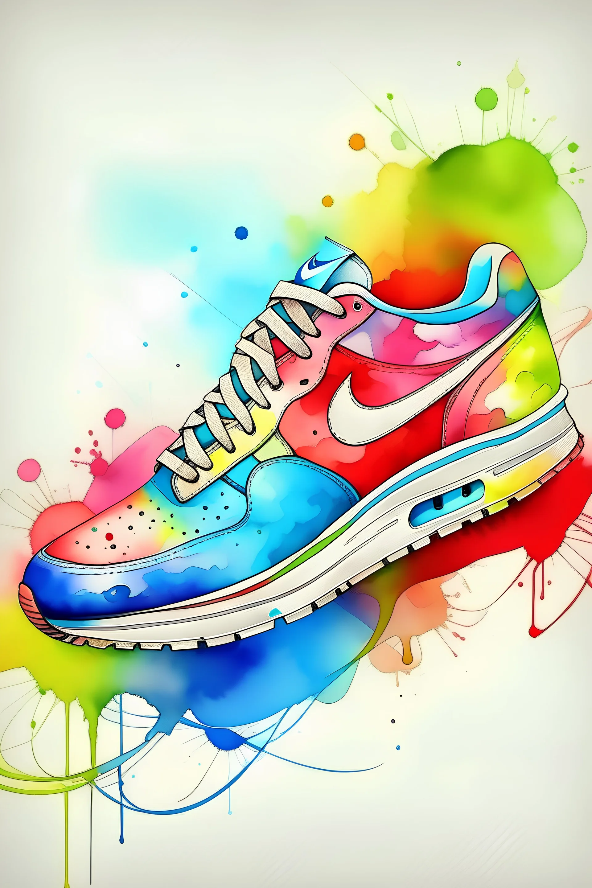 nike sneakers poster for wall wattercolor, "have a nike day" text