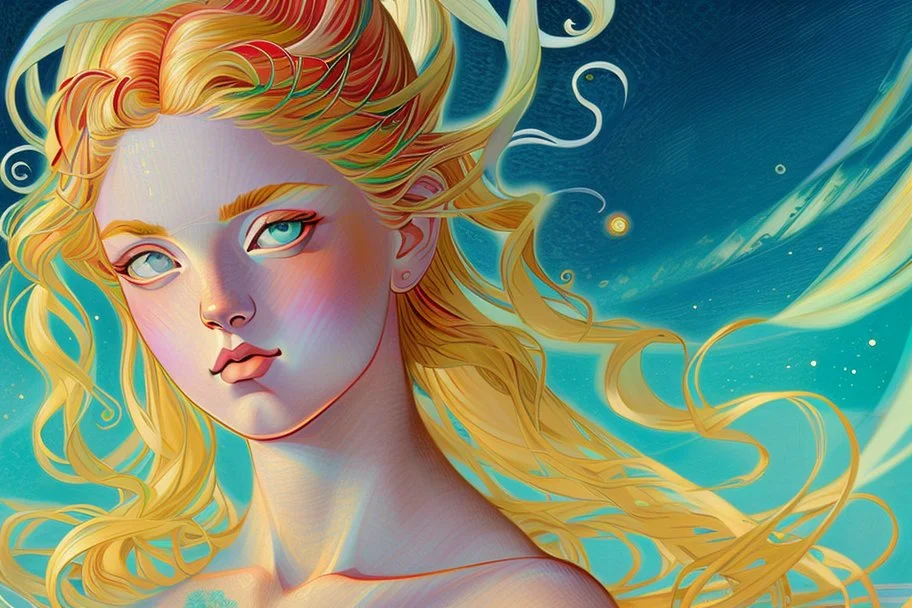 colourful digital painting of beautiful aphrodite, in the style of hokusai and van gogh