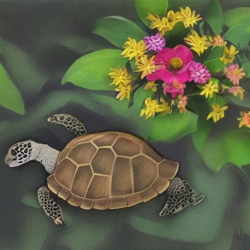 turtle and flowers