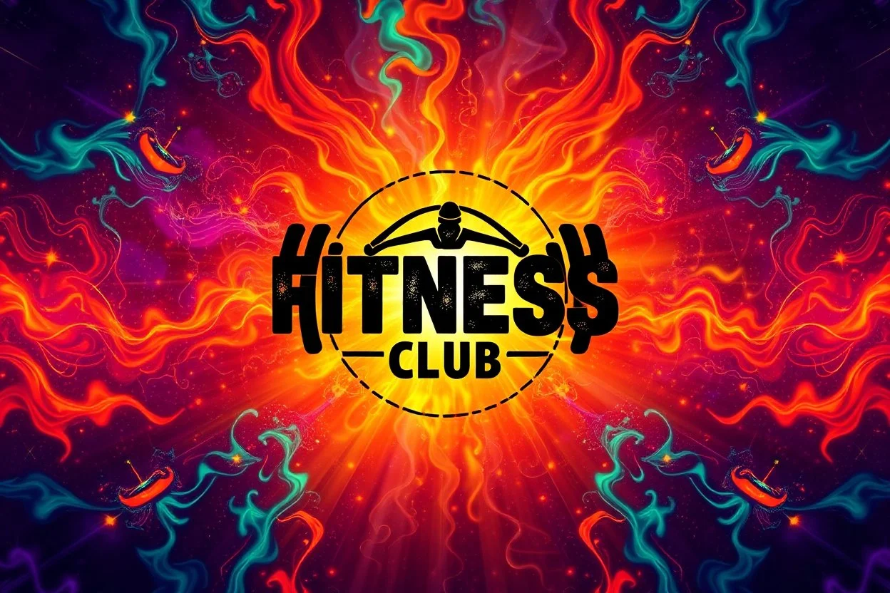 A design for a fitness club with a beautiful, amazing, psychedelic background.