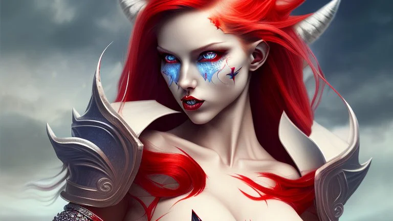 {devil elf} with {red} hair and with cute face, {fire}, blue eyes, skimpy leather clothes, stiletto heels, perfect composition, hyperrealistic, super detailed, 8k, high quality, trending art, trending on artstation, sharp focus, studio photo, intricate details, highly detailed, wide borders