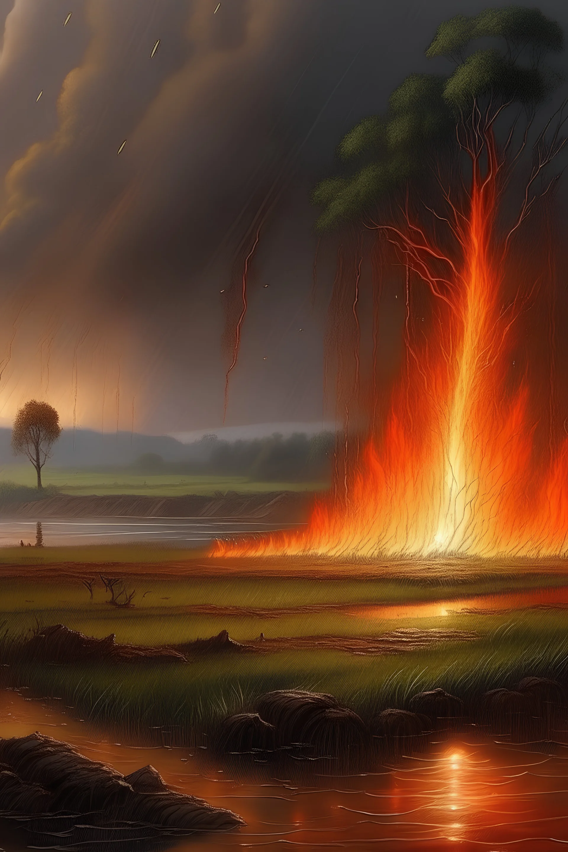 paisaje con lluvia de fuego