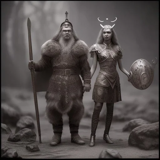 A viking boy and a girl, hr giger, scary, steam punk, realistic, made in octane, cinematic, ultra-realistic, extremely detailed octane rendering, 8K, VRAY Super Real ar 2:3, dof photorealistic futuristic 50mm lens hard lighting dark gray tintype photograph, realistic lighting, sepia color