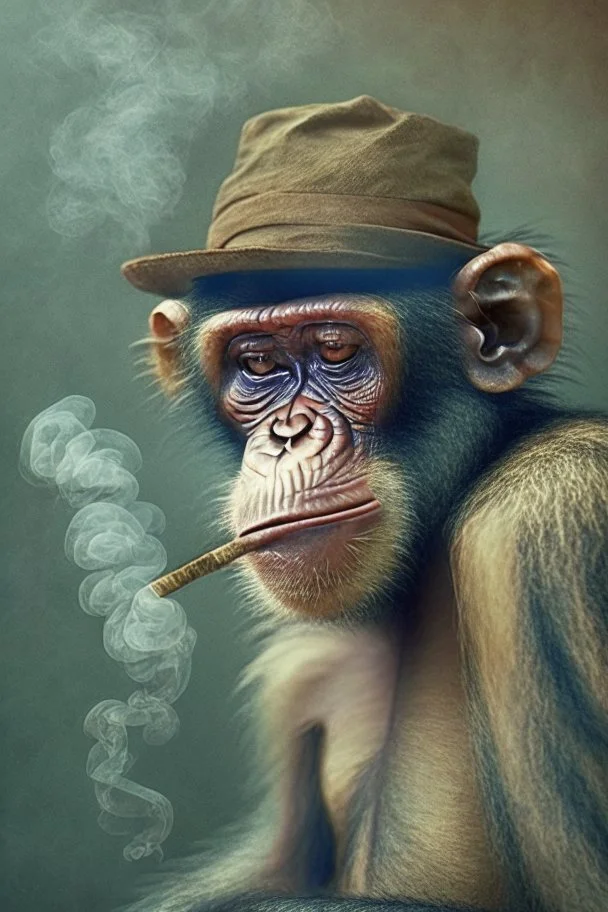 smoking monkey and it wear hat