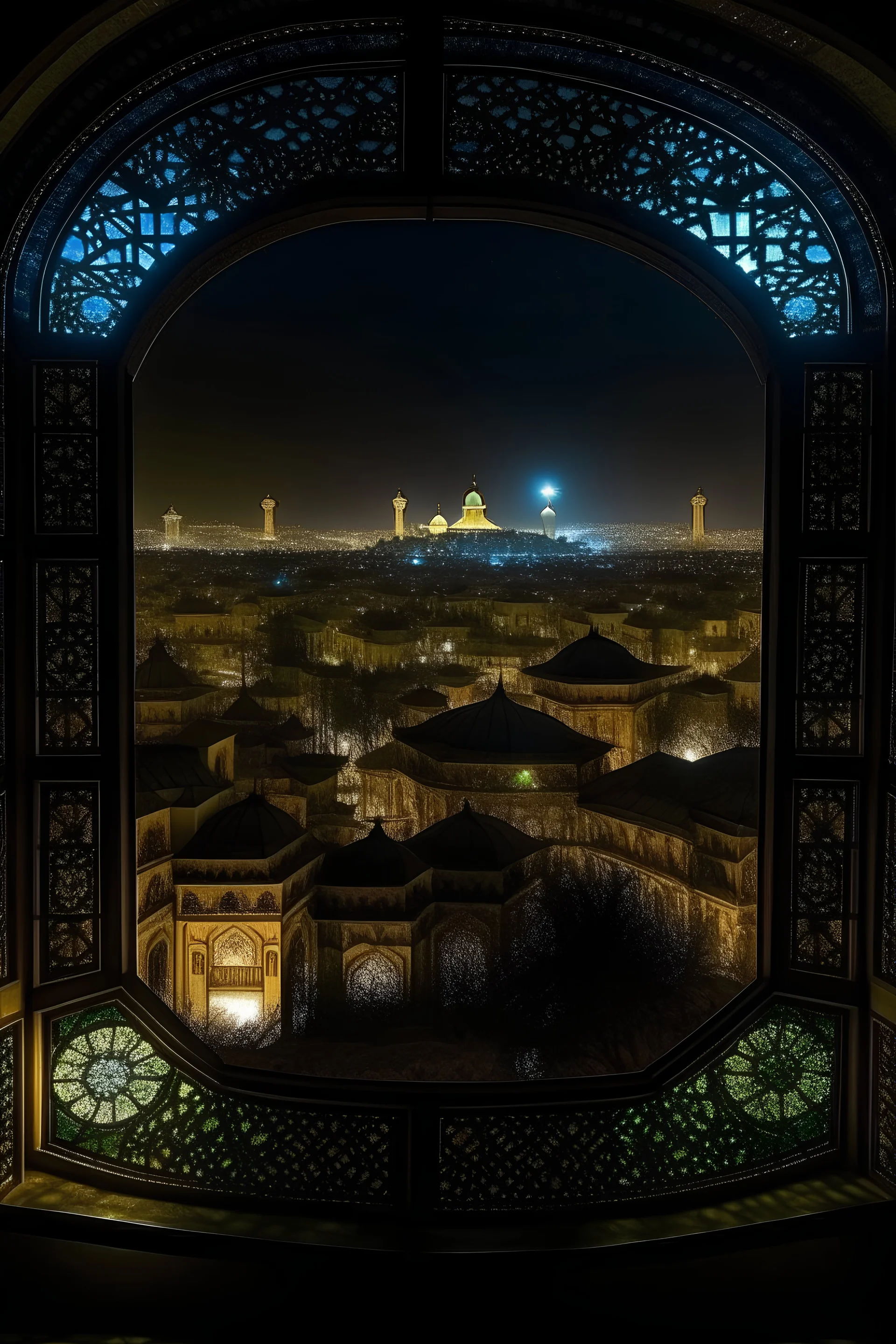 Fenster Ausblick auf persische Stadt aus 1001 Nacht gerade Perspektive