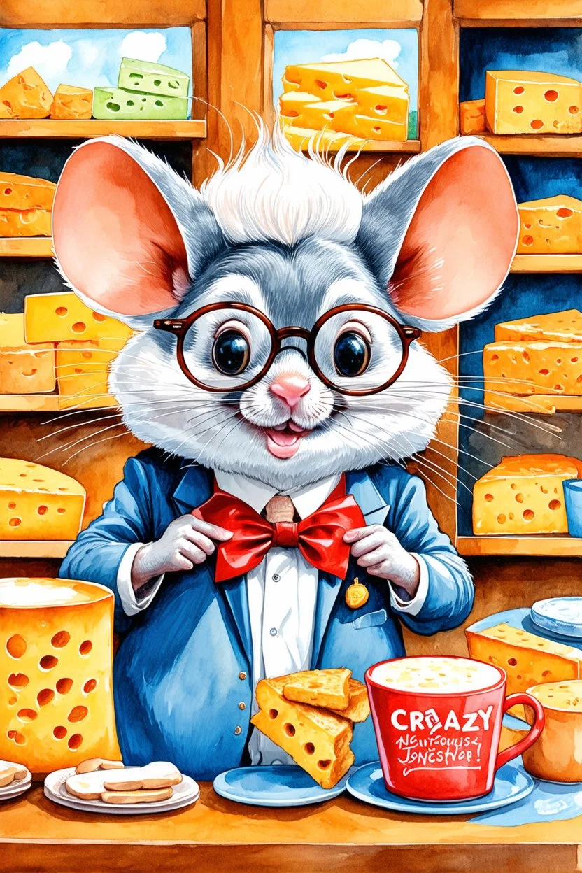 SKETCH WATERCOLOR PASTEL COLOURS - “Mr. Whiskers McStreusel crazy old mouse inside his magic cheese shop, a wiry fellow with wild white hair and glasses so large they practically covered his whole face.”