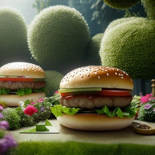 pixar style, volumetric summer garden environment and background, realistic painting of steak burger, looking excited, volumetric lighting, dramatic lighting, detailed digital painting, extreme dense and fine fur, anime, ornate, colour-washed colors, elegant, small minutiae, tiny features, particulars, centered, smooth, sharp focus, renderman gofur render, 8k, uhd, detailed eyes, realistic shaded volumetric lighting, sunlight caustics, backlight, centered camera view