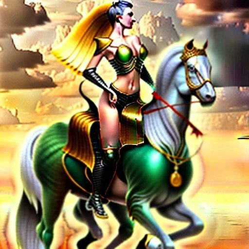 fullbody portrait of beautiful busty amazon woman with big green eyes riding a horse by Luis Ricardo Falero 8k