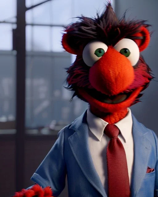 hybrid character, Elmo muppet head, realistic man body, human arms and hands, Shirt and tie, concept art, smooth, unreal engine 5, god lights, ray tracing, RTX, lumen lighting, ultra detail, volumetric lighting, 3d, finely drawn, high definition, 4k.