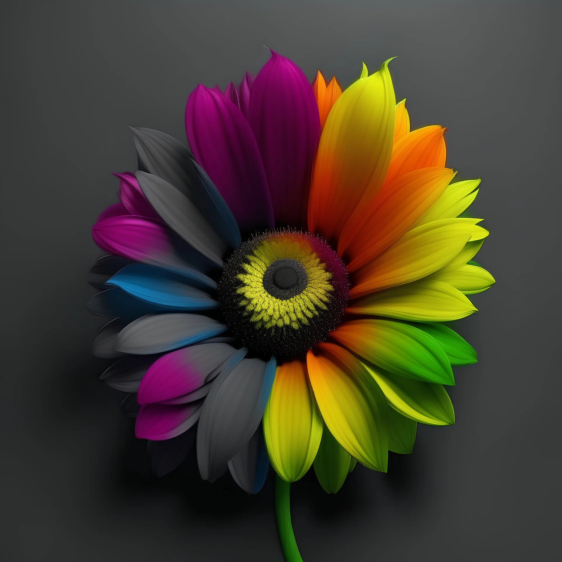 Create dark colour rainbow sunflower grey background