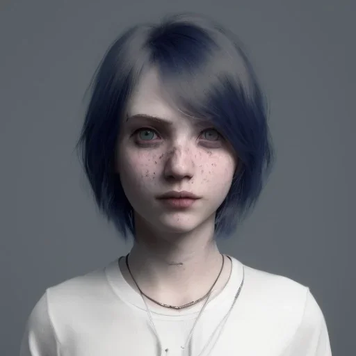 potrait emo girl, eyes like ocean blue, short hair, smile, 8k, rtx, eyebrows like serious, facing left, real