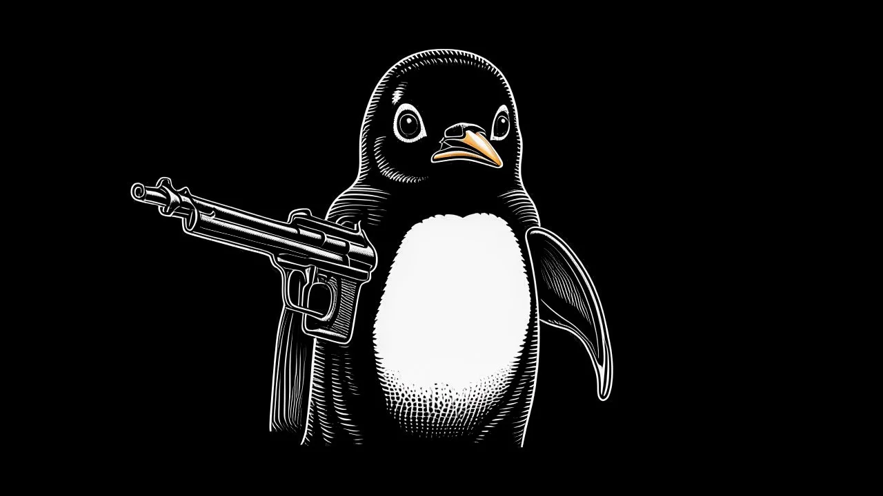 penguin with a gun | black background