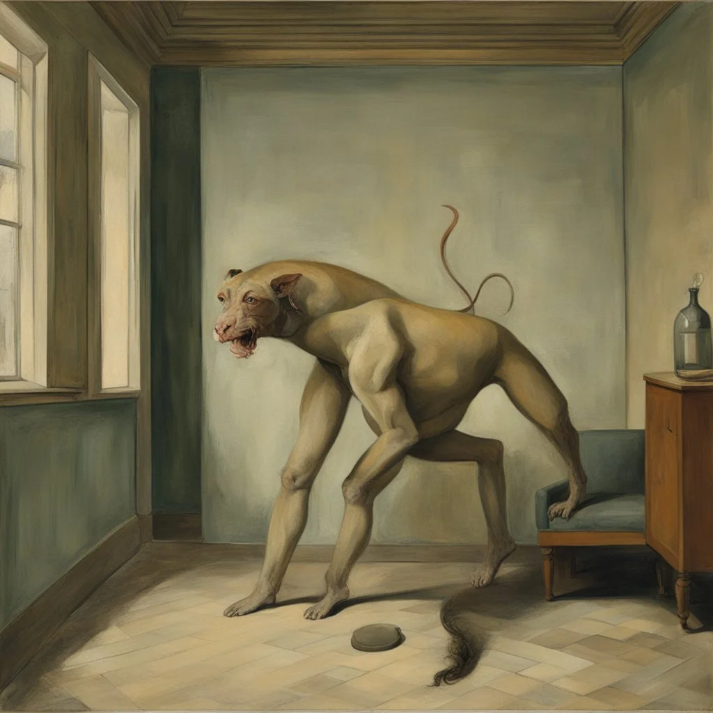 a chimera in a subliminal room, a chimera in a subliminal room, depicted by balthus